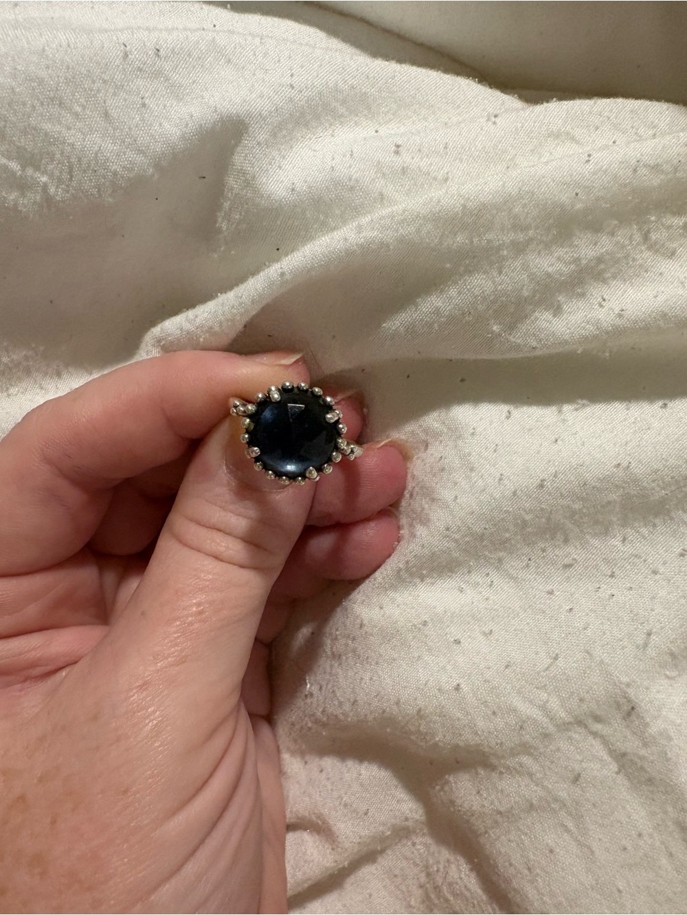 Pandora Silver Ring with Deep Navy Stone